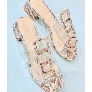 Cecelia Lincoln Strappy Clear Slide Snake Sandal
